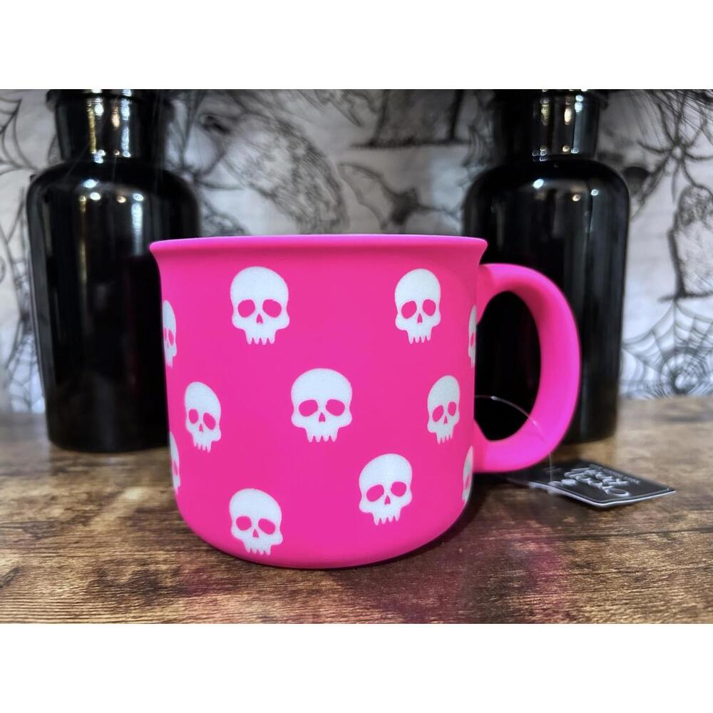 Eccolo White Skull on Soft Touch Matte Pink Ceramic Mug